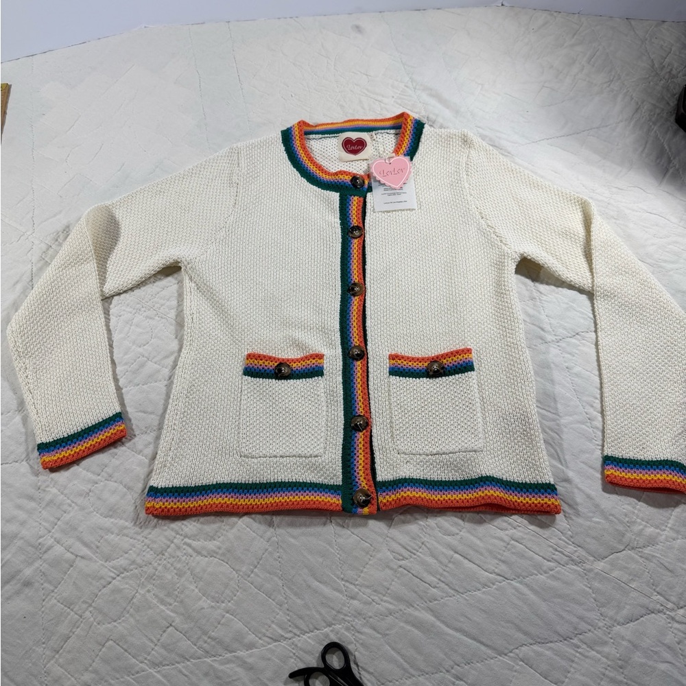 LovLov Multicolor Trim Knit Cardigan NWT